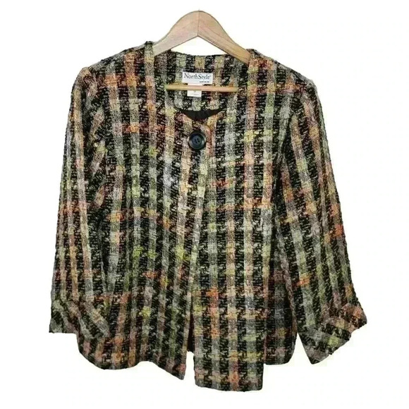 NorthStyle Blazer Jacket Womens Medium Black Colorful Tweed Mod Retro Swing - Picture 4 of 13